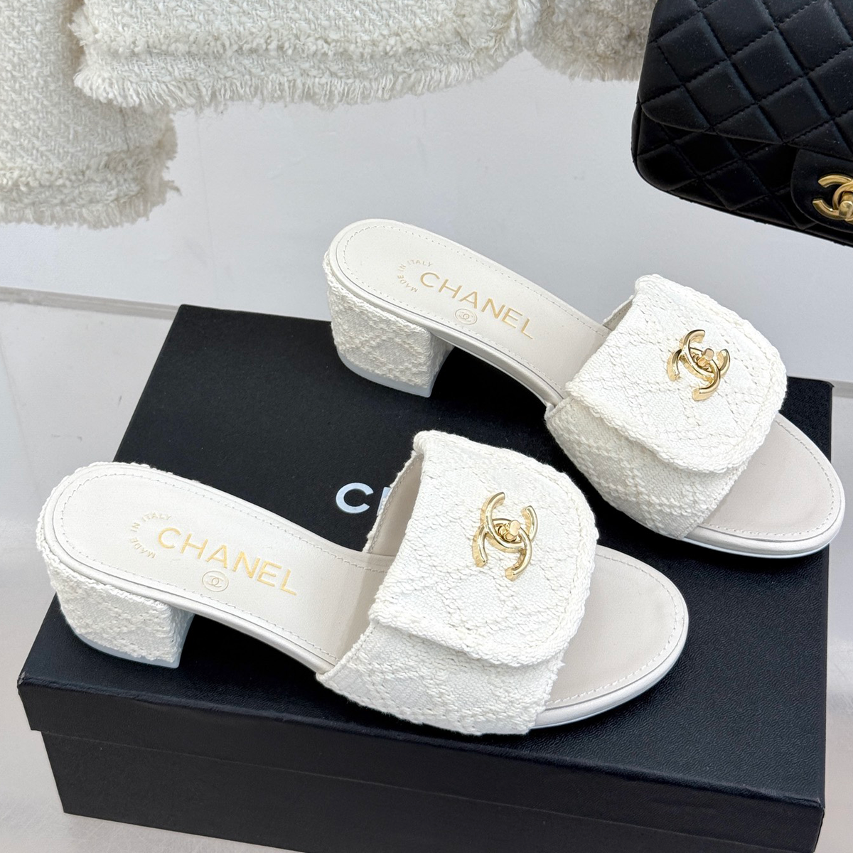 New Black and White Leather Women's HeelsXC052026052207