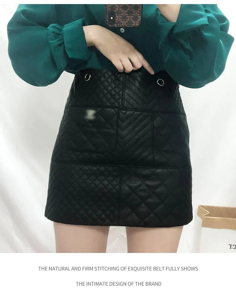 New Genuine Leather Diamond Chain Skirt For Women 10240108LY07
